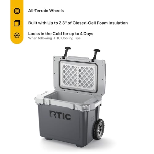 RTIC 22 QT Ultra-Light Wheeled Cooler with Handle, Hard Insulated Portable Ice Chest Box for Beach, Drink, Beverage, Camping, Picnic, Fishing, Boat, Barbecue