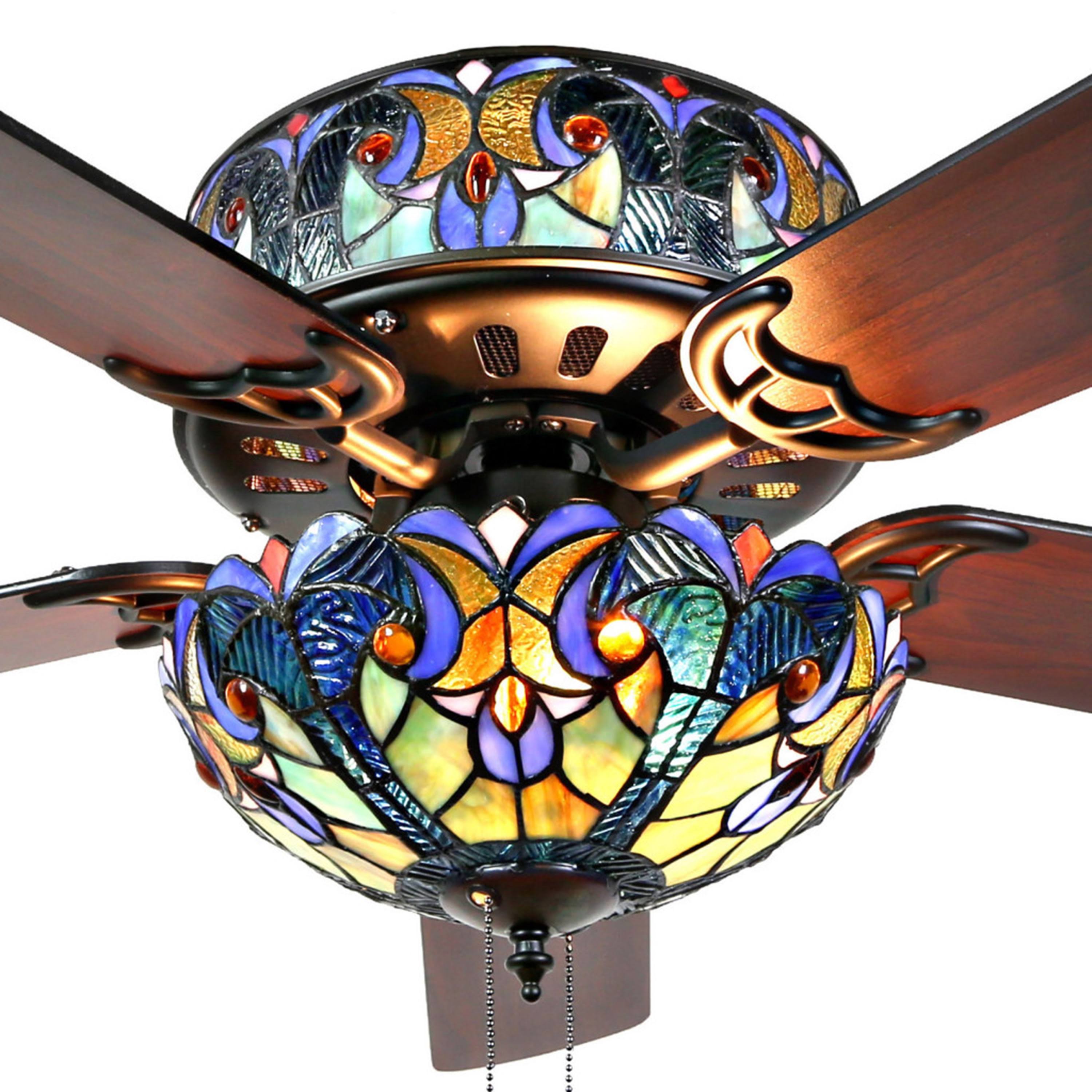 River of Goods 52x22W Halston Blue Stained Glass Ceiling Fan
