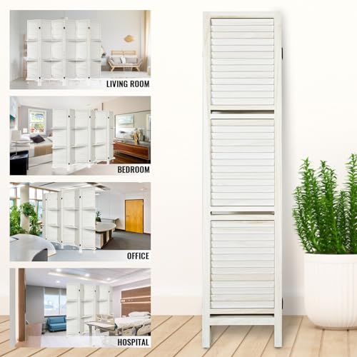 Room Divider with Shelves, Privacy Screen, Room Dividers and Folding Privacy Screens, 5 Panel Wood Temporary Wall Partition Separation Separator, Coconut