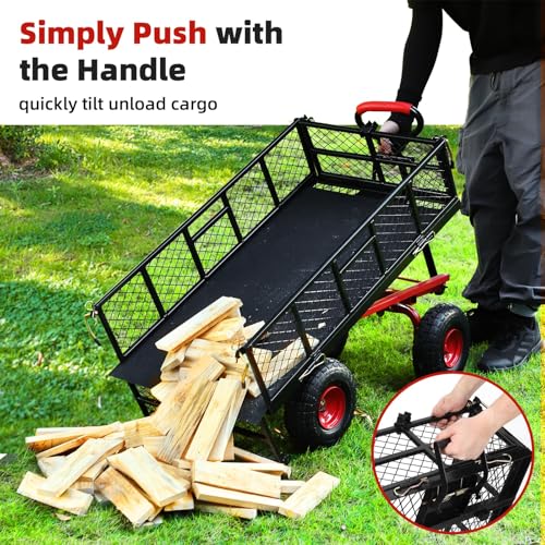 880 lbs 10" Tires Steel Garden Cart with 180° Rotating Handle and Removable Sides, Heavy Duty Utility Garden Carts and Wagons, Heavy Duty Yard Dump Wagon Utility Wagon with Removable Sides