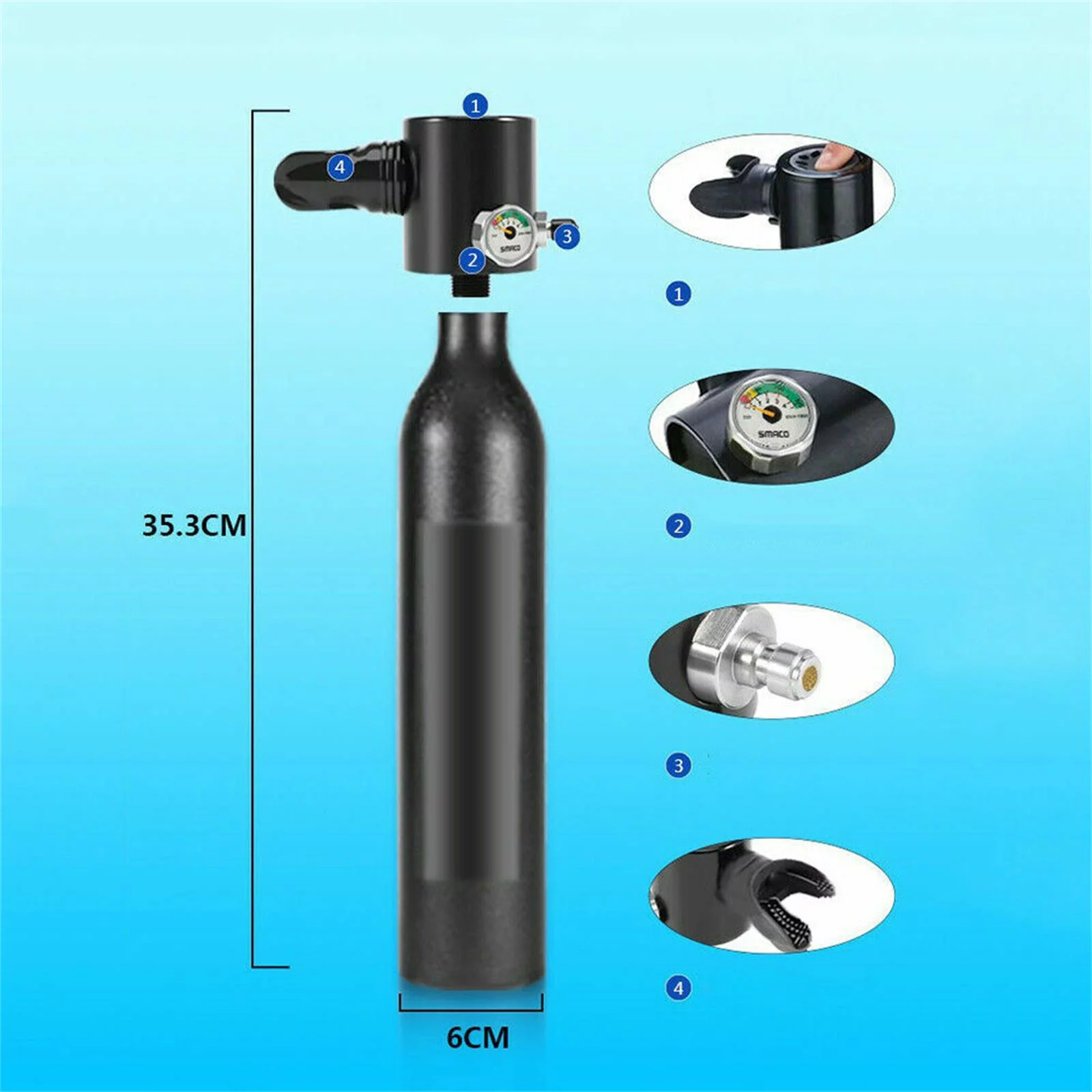 Wuzstar Submersible System Kit Mini Scuba Cylinder Diving Equipment 0.5L Oxygen Cylinder Tank+Pump Snorkeling Breath