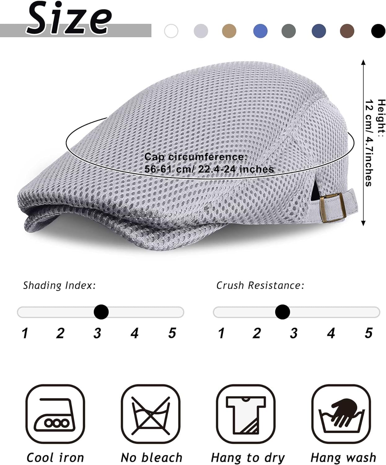 Chuarry 8 Pack Men's Mesh Flat Cap Breathable Summer Newsboy Hat Cabbie Driving Hats Ivy Caps for Men