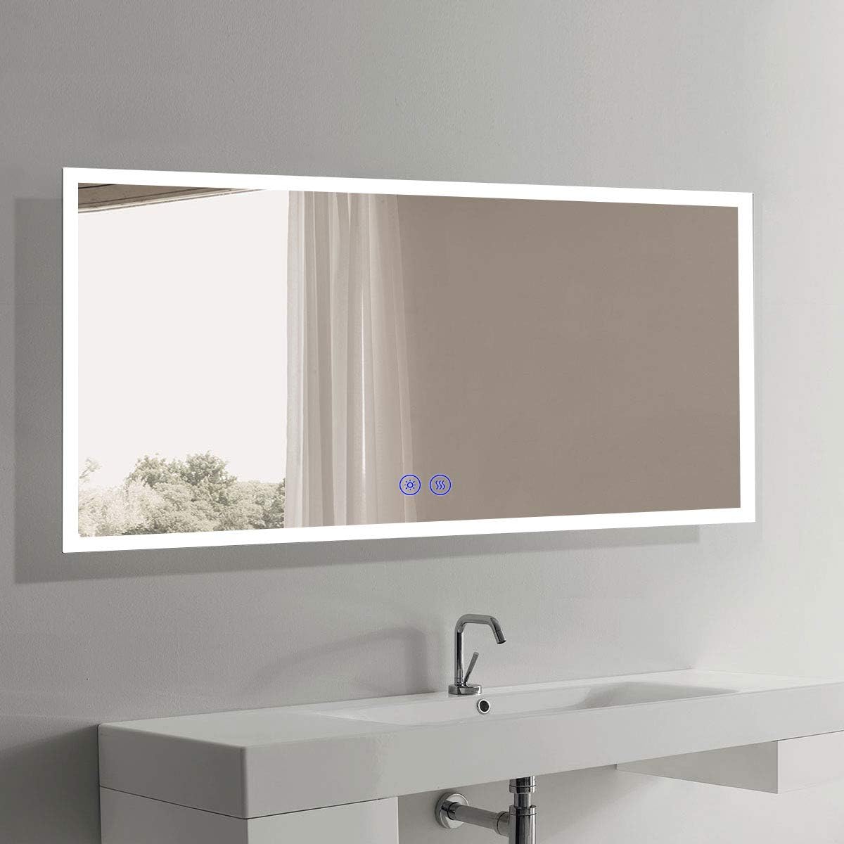 BHBL 60 x 36 Inch Illuminated LED Bathroom Mirror with Smart Button, Anti Fog, Dimmable, Bluetooth Speakers, Vertical & Horizontal Mount, Hotel Office Bar Mirror (D224-6036A)