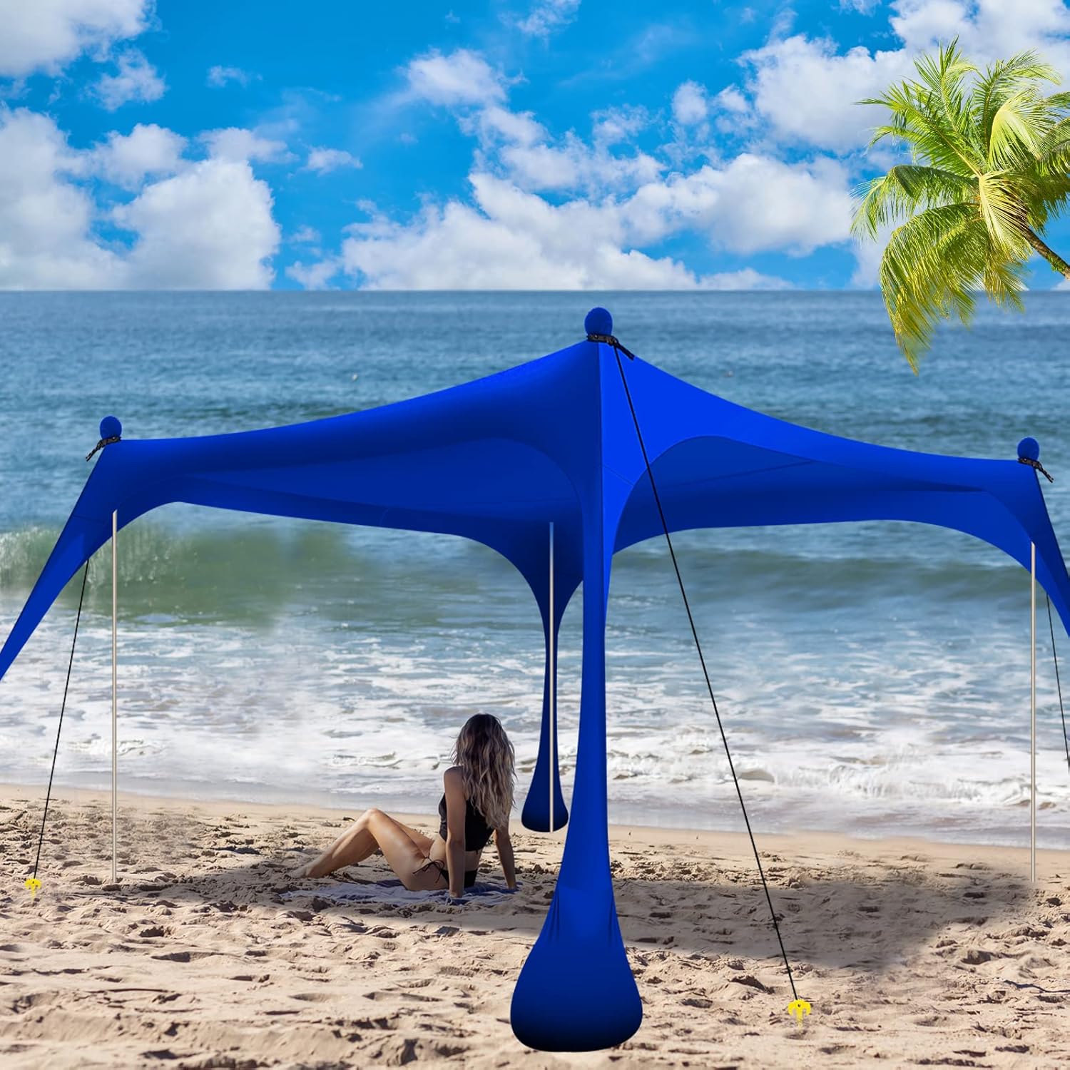 Buheco Beach Tent Pop Up Shade 7x7.5ft Beach Canopy Sun Shelter UPF50+ with 4 Foldable Poles-Portable Carrying Bag-Sand Shovel-Ground Pegs-Windproof Ropes for Outdoor Family Camping-Fishing- Picnic