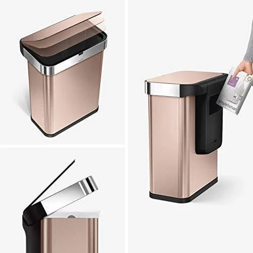 simplehuman 58-Liter Rectangular Voice/Motion Sensor Trash Can in Rose Gold Stainless Steel