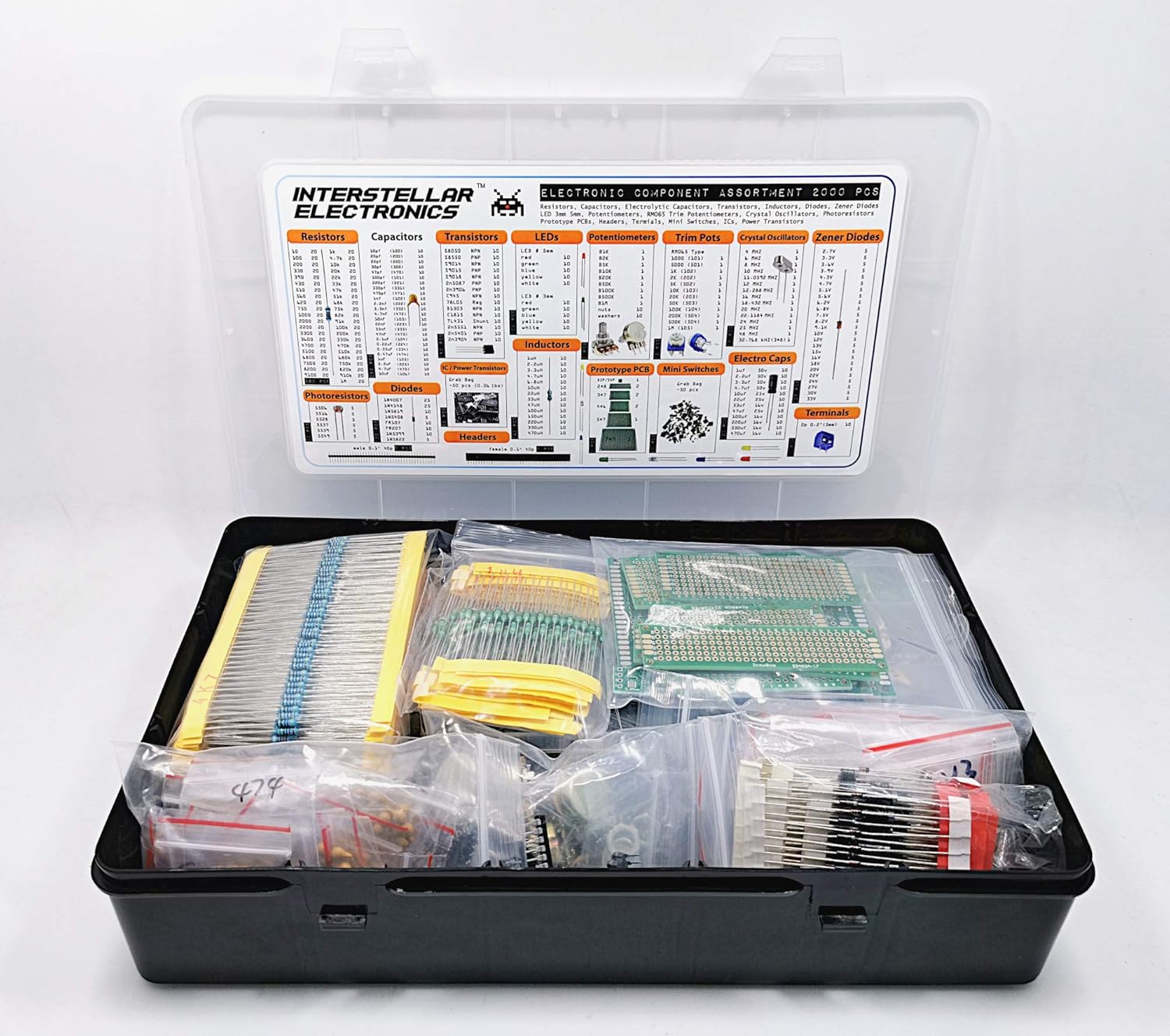Electronic Component Assortment, Resistors, Capacitors, Inductors, Diodes, Transistors, Potentiometer, IC, LED, PCB, 2200 pcs