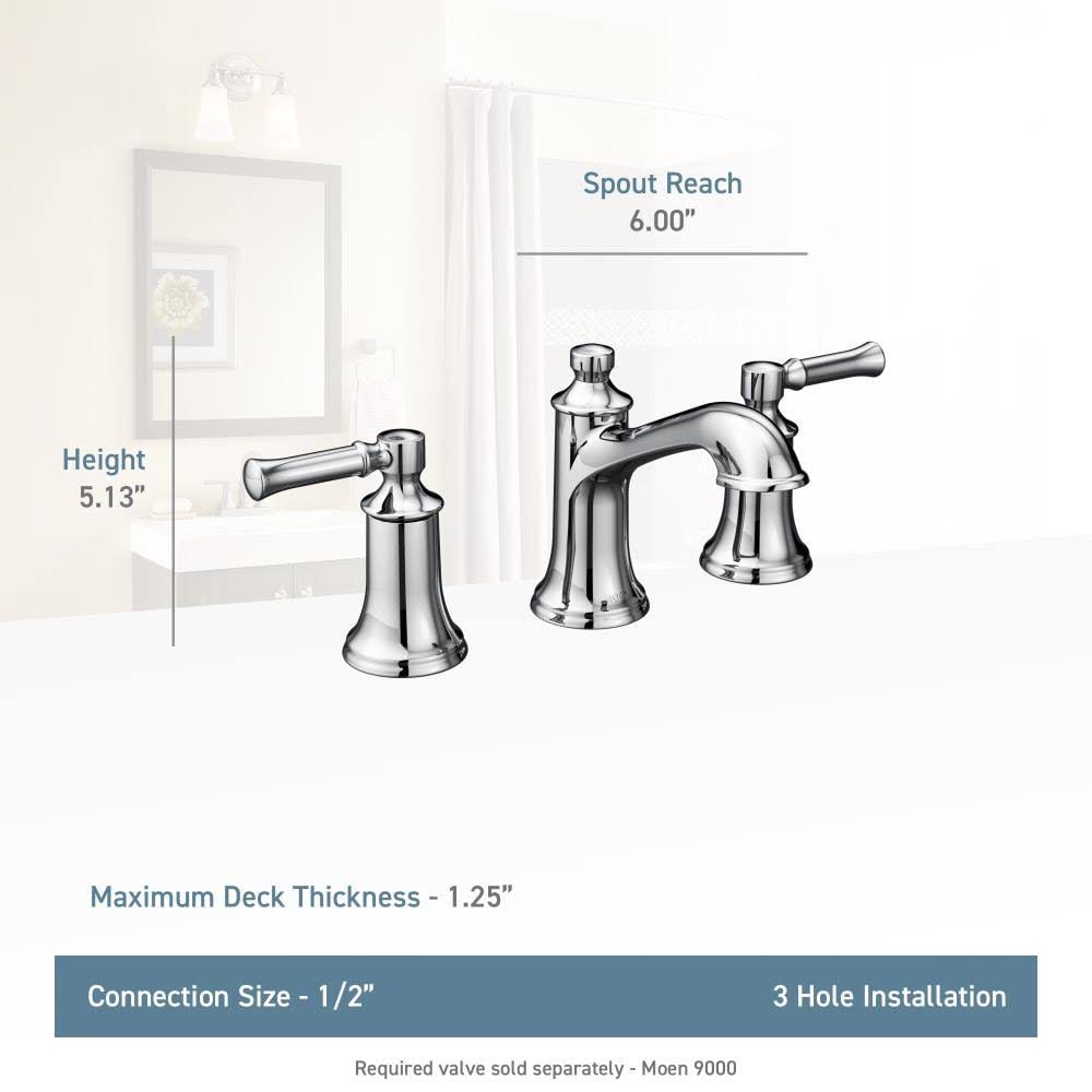 Moen Dartmoor Polished Chrome 2-Handle Widespread WaterSense Bathroom Sink Faucet | T6805-9000-L