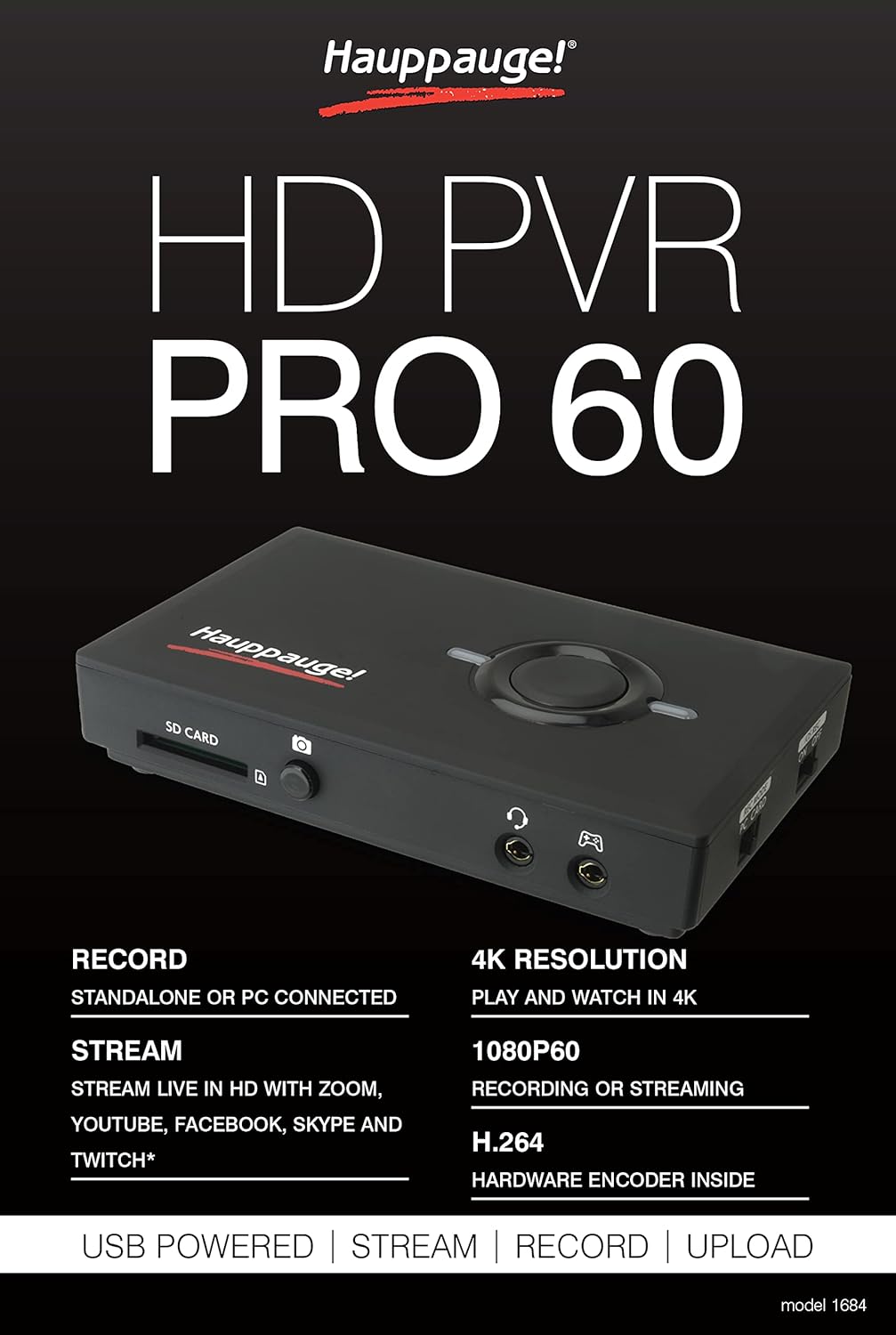 HAUPPAUGE HD PVR Pro 60 HD 4K in/Out 1080P 60fps Capture and Streaming PC Connected and Stand Alone for Zoom Skype YouTube Live and Twitch 1684