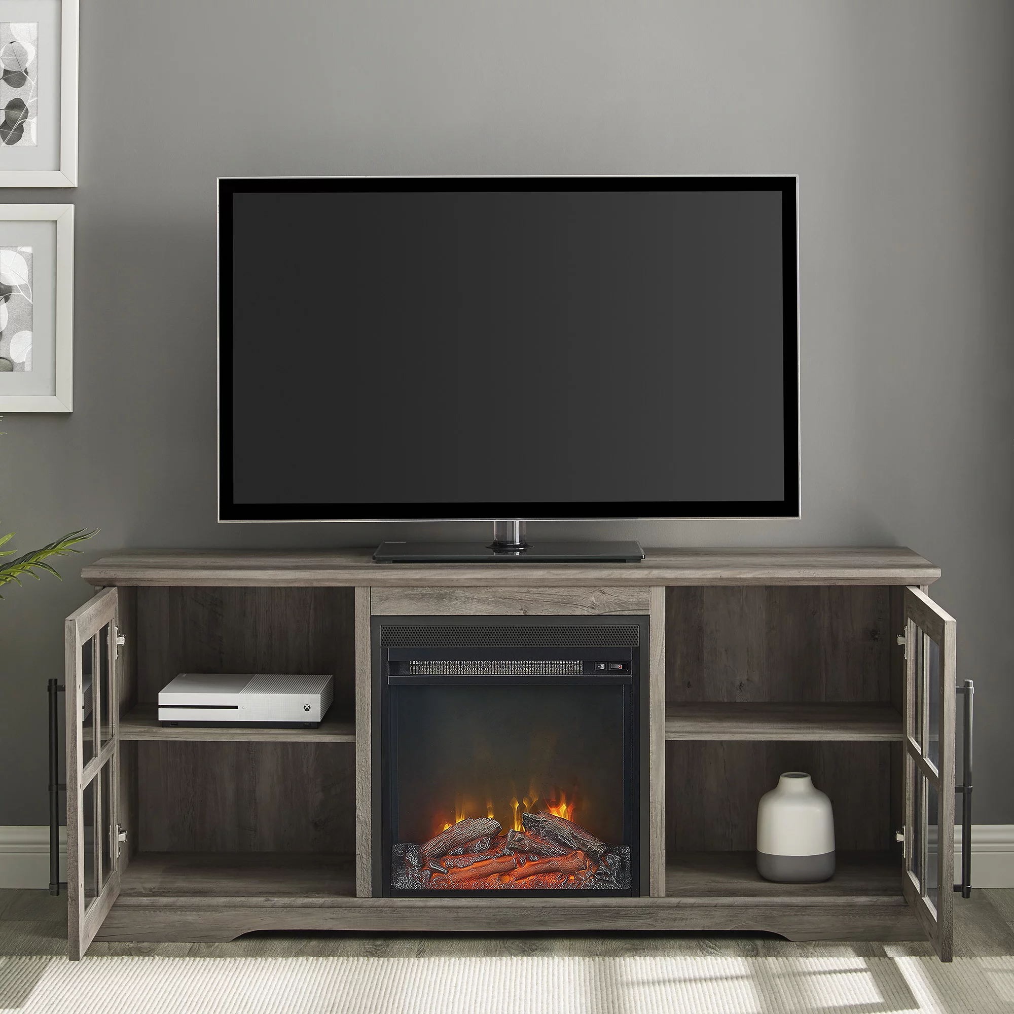 River Street Designs Bristol Gray Wash Fireplace TV Stand