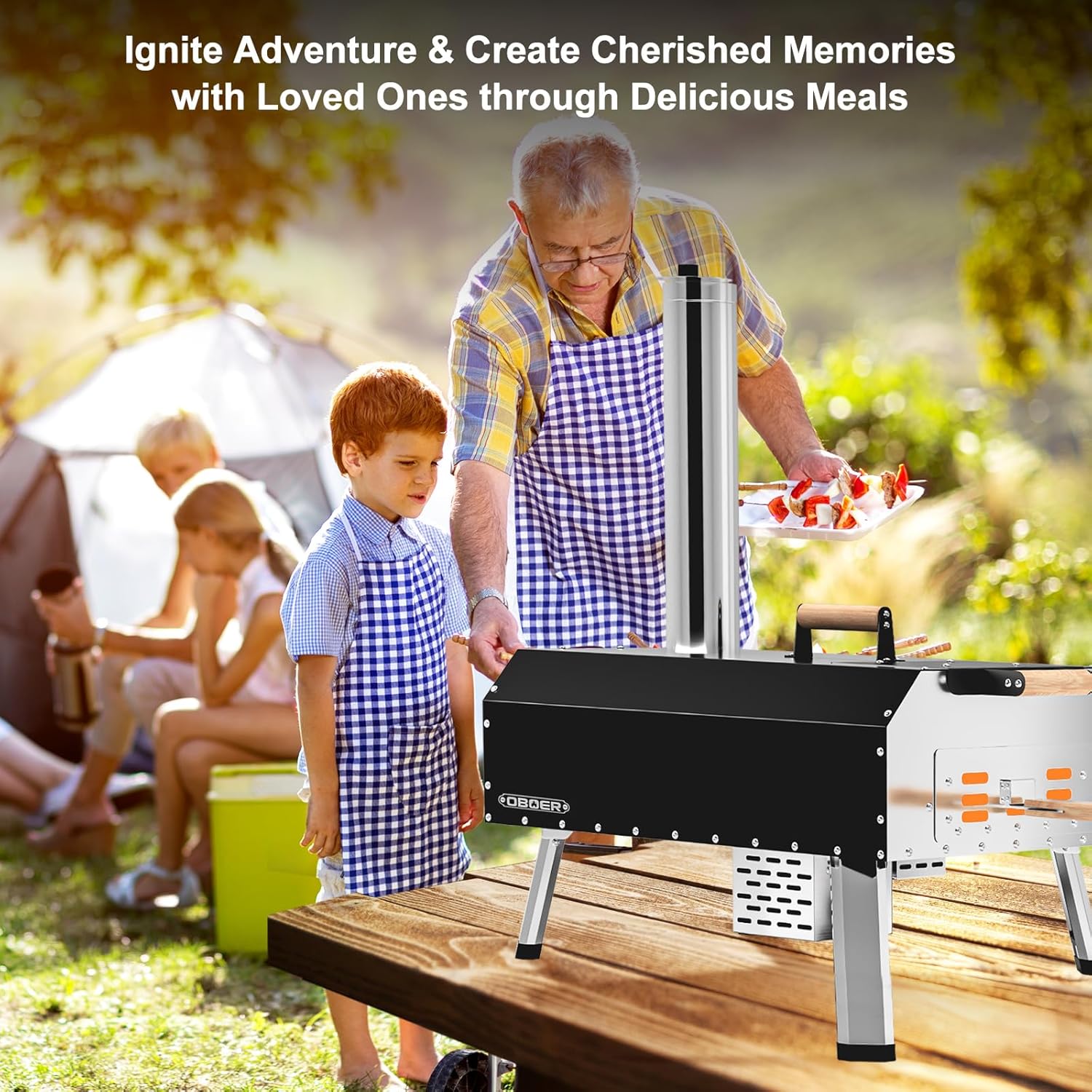Multi-Fuel Pizza Oven Outdoor with 360°Auto Rotate, 13” Gas Propane & Wood Fired Pizza Maker, Stainless Steel 3-Layer Oven, Portable Pizza Maker with Built-in Thermometer