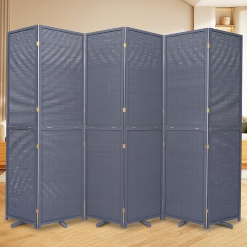 Bamboo Room Divider Folding Privacy Screens, Wall Divider for Room Separation, Portable Room Partitions and Dividers, 5.6FT Bamboo Mesh Woven Room Divider Panel (Brown, 4 Panel)
