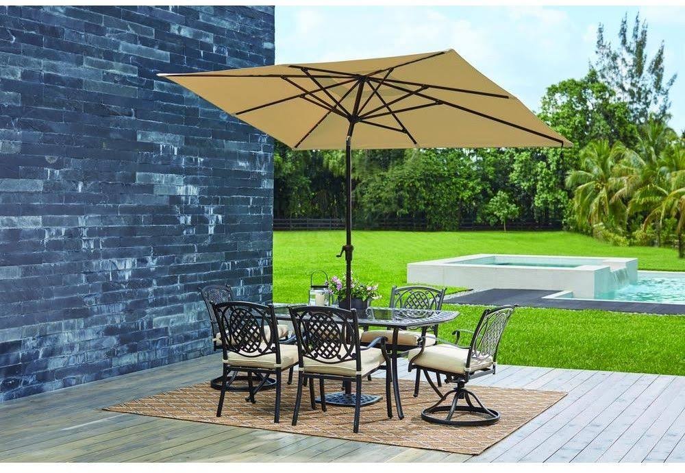Hampton Bay YJAUC-171-RC2 10 ft. x 6 ft. Aluminum Solar Patio Umbrella in Cafe