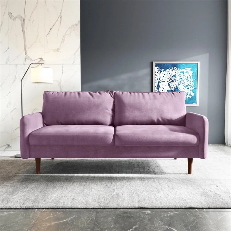 Enor Furniture Averie 69" Upholstered Modern Velvet Sofa in Purple