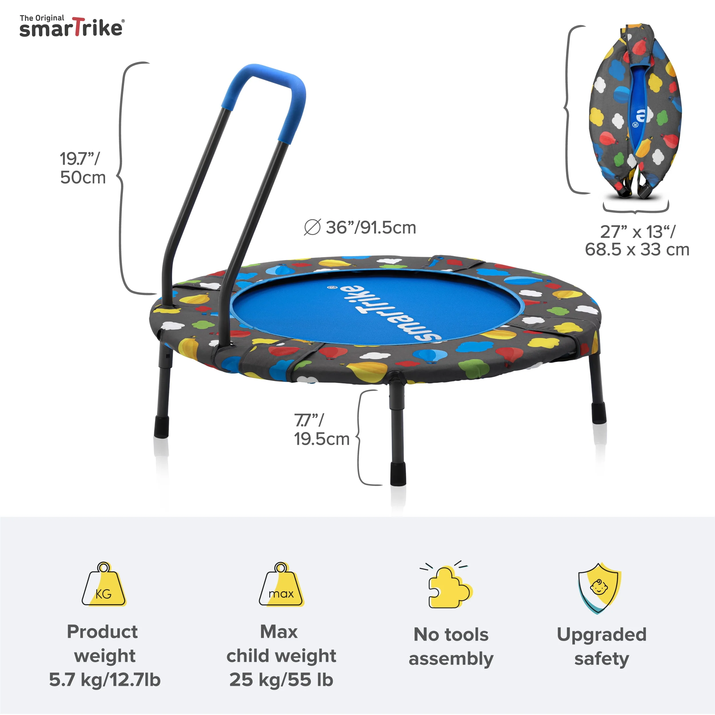 smarTrike 2-in-1 36-inch Indoor Folding Trampoline with Handlebar