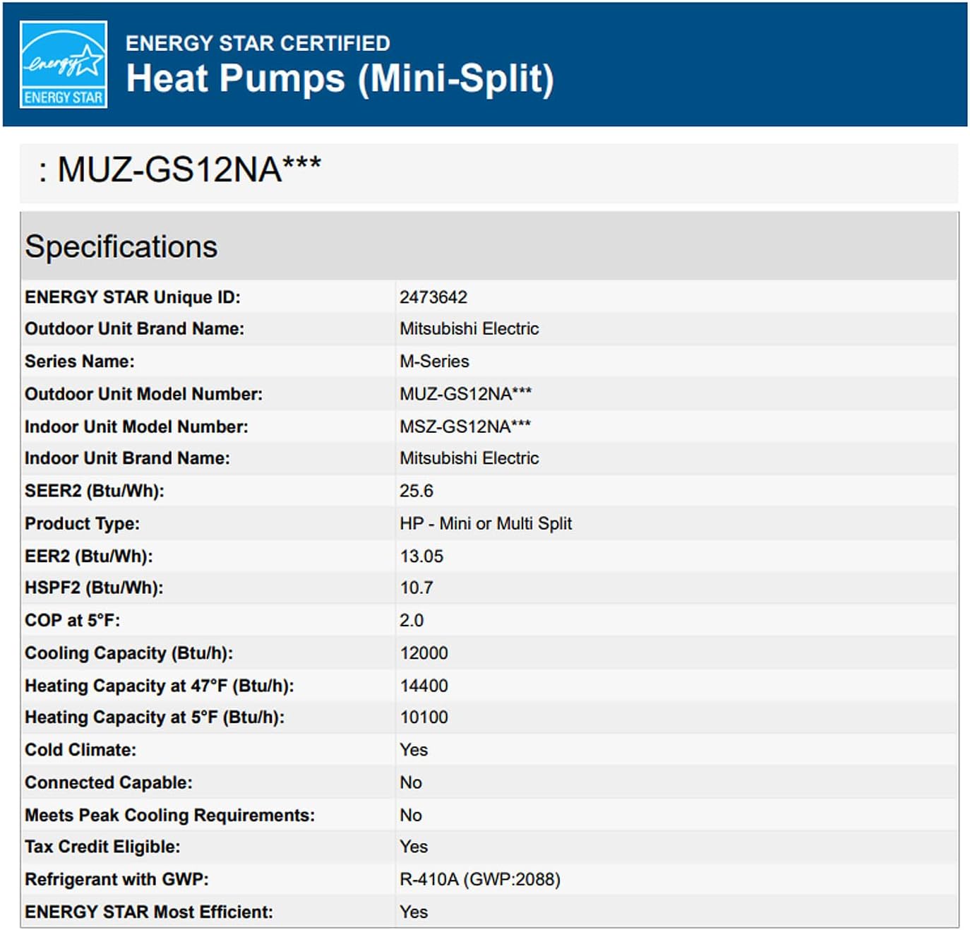 Mitsubishi 12,000 Btu 1 Ton Ductless Split System AC Heat Pump SEER 25.6 Cool & Heat Super High Energy Efficient System