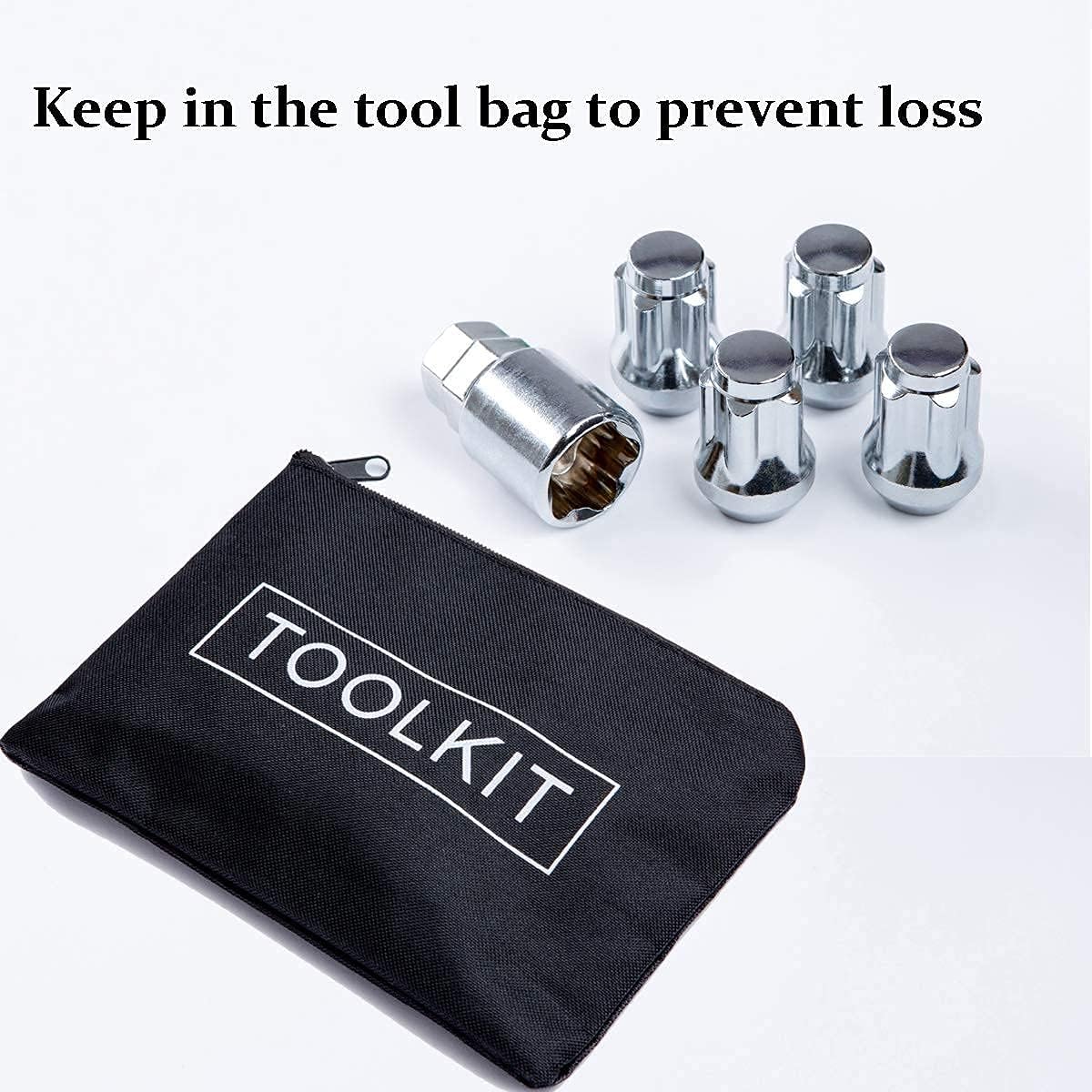 Wheel Locks Anti Theft, M12 x 1.5 Thread Size Chrome Cone Seat Wheel Locking Nuts Set of 4 and Wheel Lock Key Pouch Pack of 2