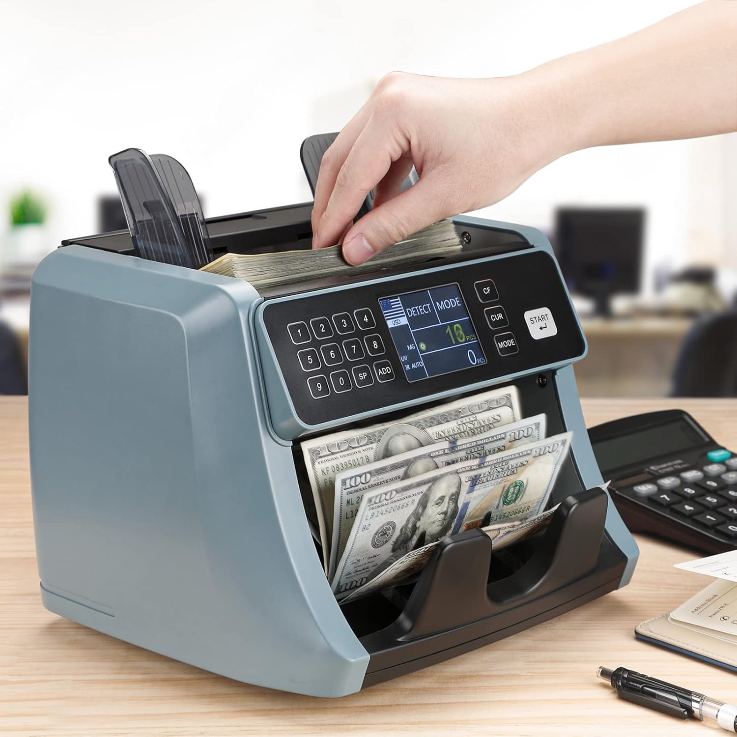 MUNBYN IMC05 Money Counter Machine, Count Value of Bills, UV/IR/MG/DD Detection, Add with Batch Mode Cash Counting Machine, Vertical Design Prevent Fly Bills, LCD Display, 1200 Bills/Min Speed