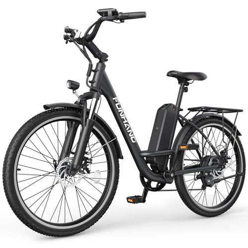 Electric Bike for Adults, 1000W Peak Ebike, 21.7MPH 50Miles City Cruiser Ebikes, 26" Step Thru Electric Bicycle with 48V Removable Battery, Adjustable Stem, Rear Rack, Front Suspension,7 Speed