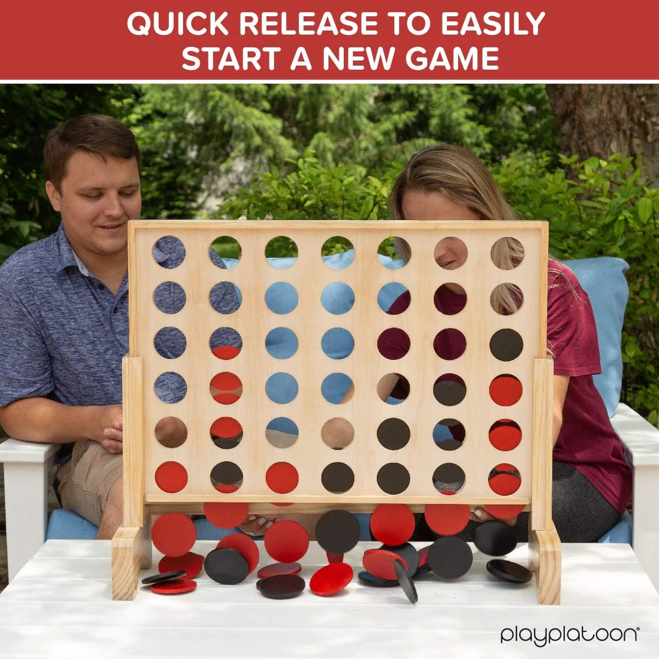 Giant Wooden 4 in a Row Game - Drop Four Connect Board Game Outdoor Game with Coins, Case and Rules