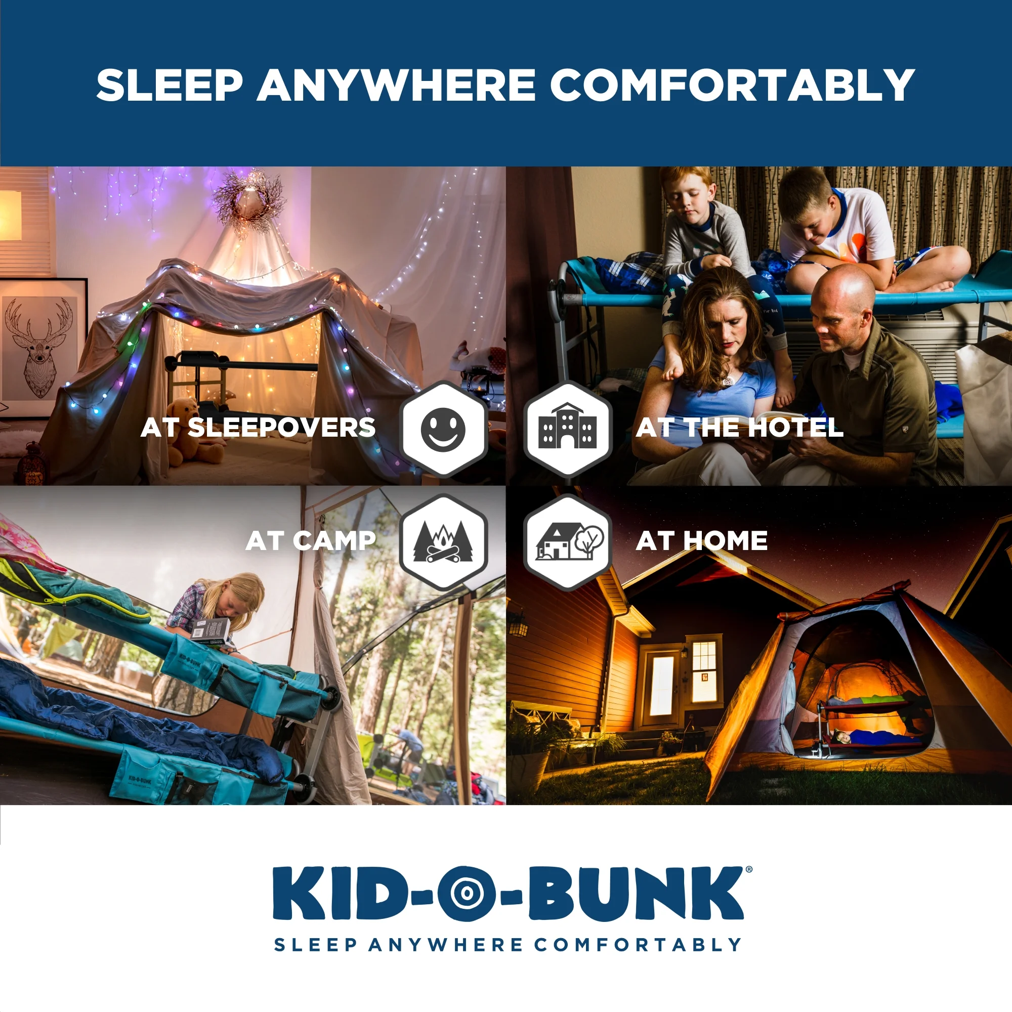 Disc-O-Bed Kid-O-Bunk Portable Benchable Double Cot with Organizers, Black