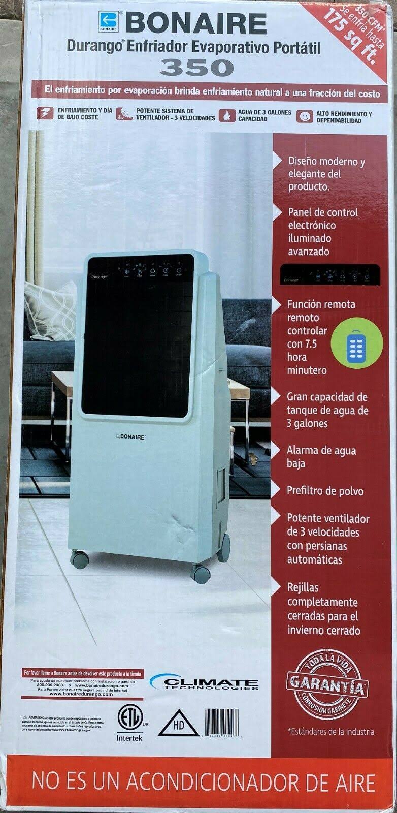 Bonaire Durango Bonaire Portable Evaporative Cooler Remote Control 175 Sq ft 350 CFM 3 Speed