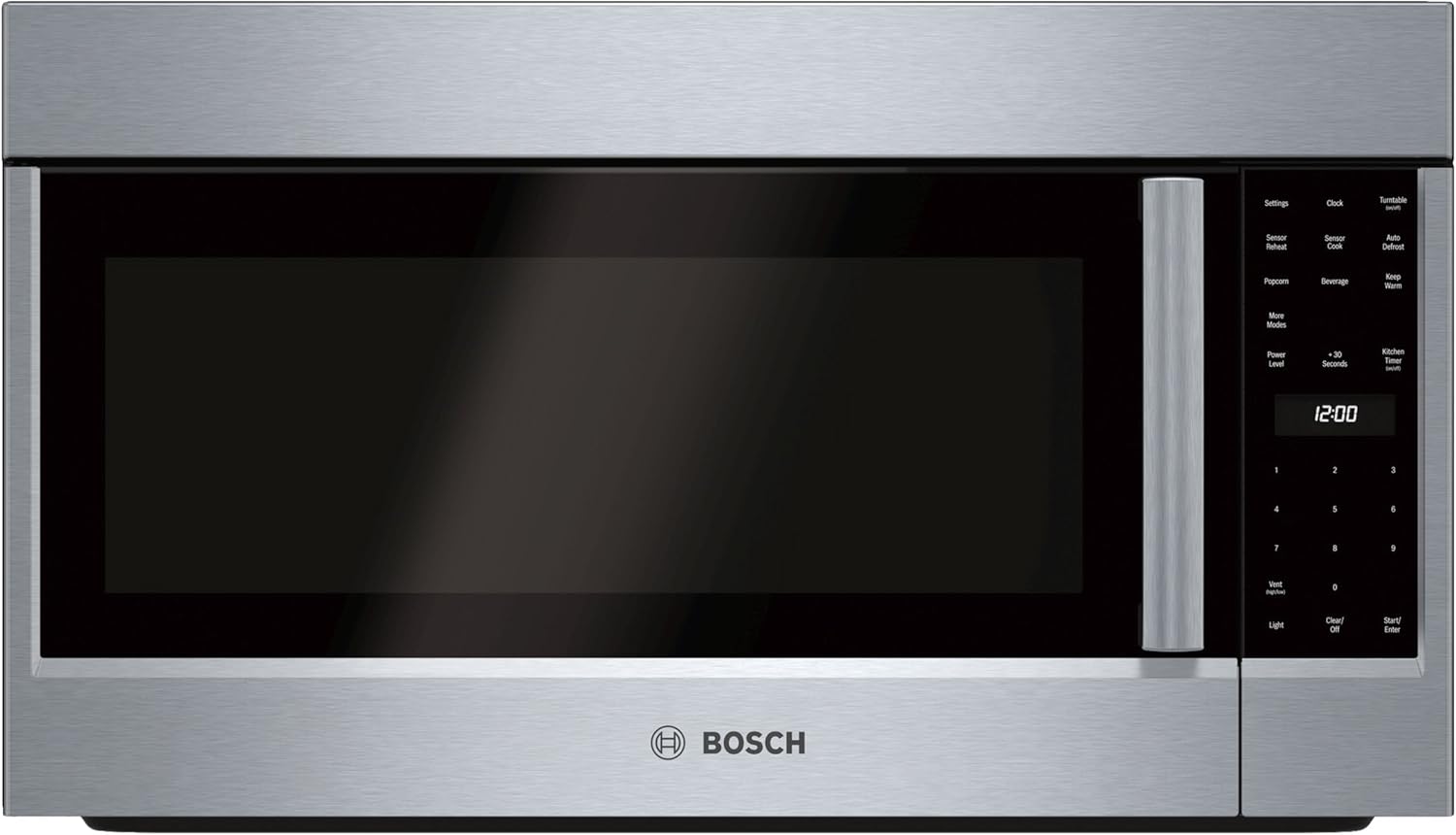 Bosch HMV5053U 30 UL Approved 500 Series Over the Range Microwave with 2.1 cu. ft. Capacity 385 CFM Blower 10 Power Levels Timer Automatic Defrost and LCD Display: Stainless Steel