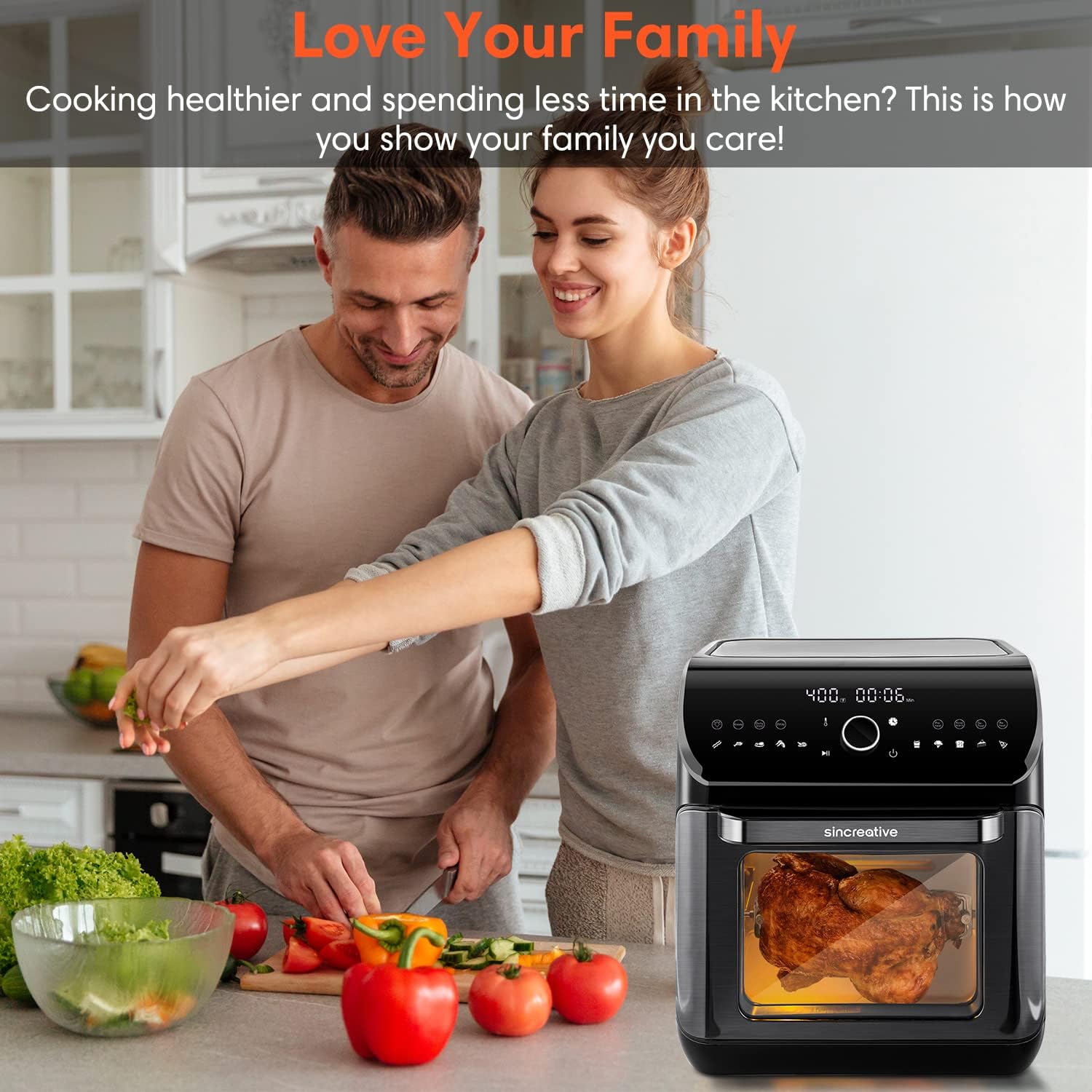 Air Fryer Toaster Oven, 10.6 QT Toaster Oven Air Fryer Combo with Dehydrator & Rotisserie, 10-in-1 XL Large Family Size Air Fryer with LED Touch Screen, 7 ​Accessories, Black