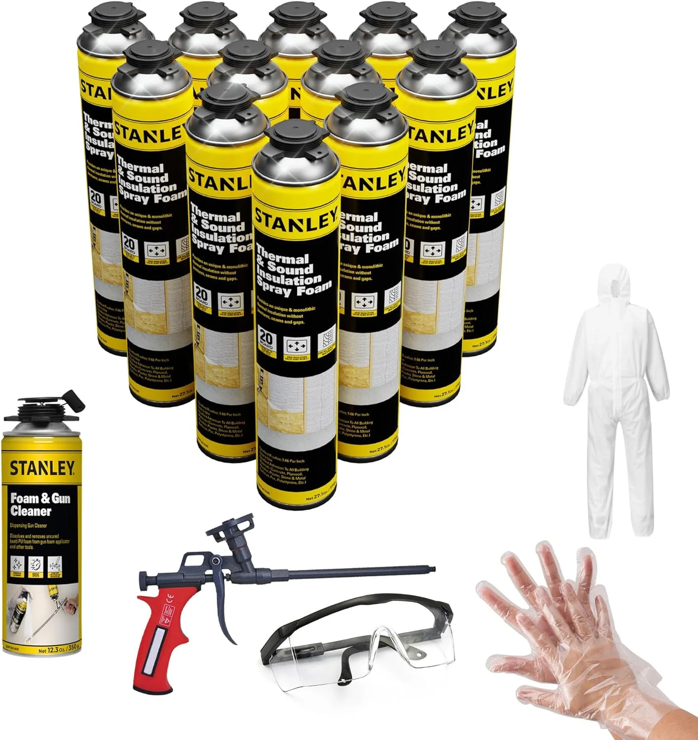 Stanley Supercoat Spray Foam Insulation Kit - Closed Cell, 240 Board feet, 27.1 oz, 12 Pack + Complete Set - Curated Treasures Market
