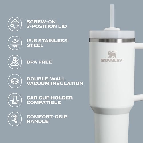 Stanley Quencher H2.0 Tumbler with Handle & Straw 40 oz | Twist On 3-Way Lid | Cupholder Compatible for Travel | Insulated Stainless Steel Cup | BPA-Free | Matcha Cream