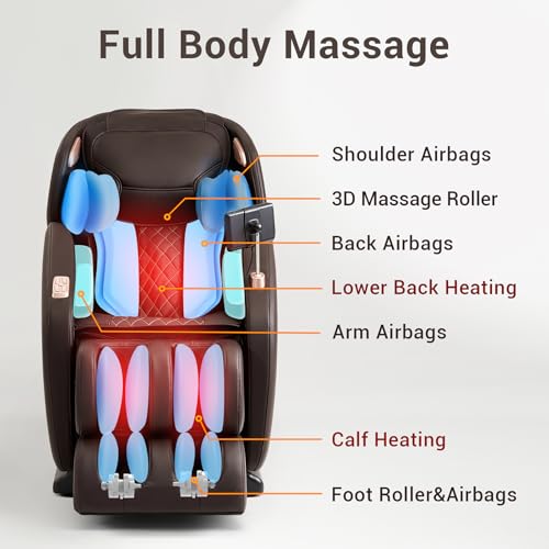 MYNTA Massage Chair Full Body, Zero Gravity SL Track Shiatsu Massage Recliner Chair with Heat, M1612 Expresso