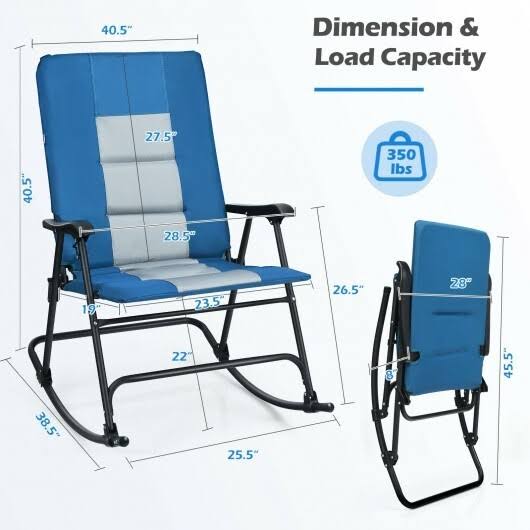Goplus Foldable Rocking Padded Chair Portable Camping Chair with BACKREST Armrest Blue