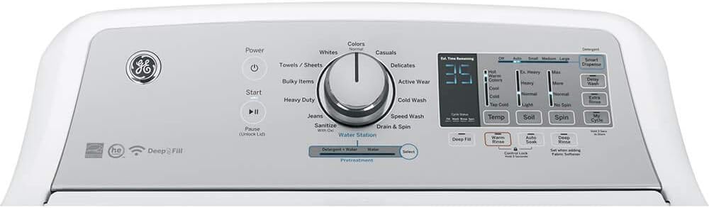 GE GTW720BSNWS 27" Top Load Washer with 4.8 cu. ft. Capacity 12 Wash Cycles 800 RPM and Stainless Steel Wash Basket in White