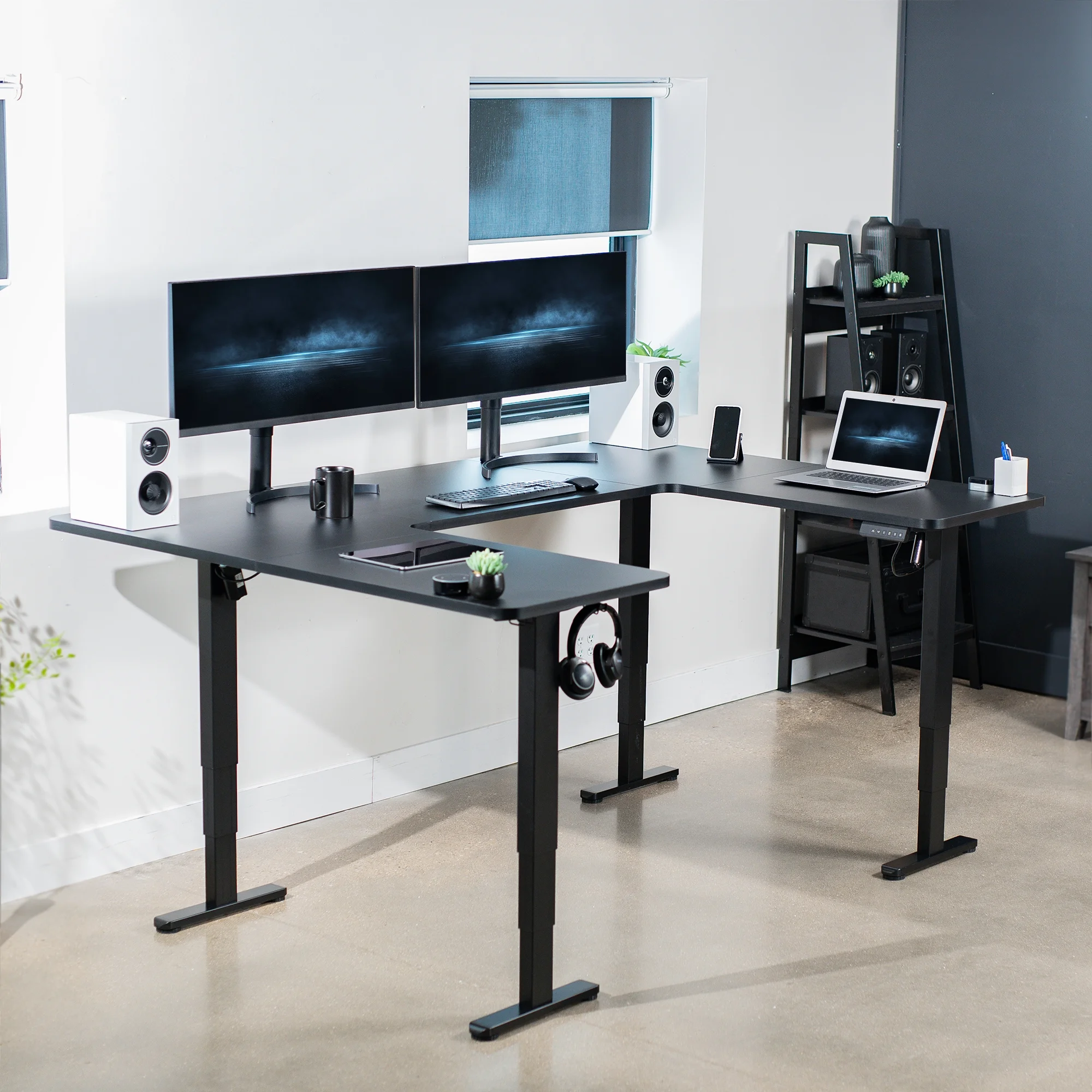 VIVO Black U-Shaped 83" x 60" Height Adjustable 4-Leg Electric Standing Desk