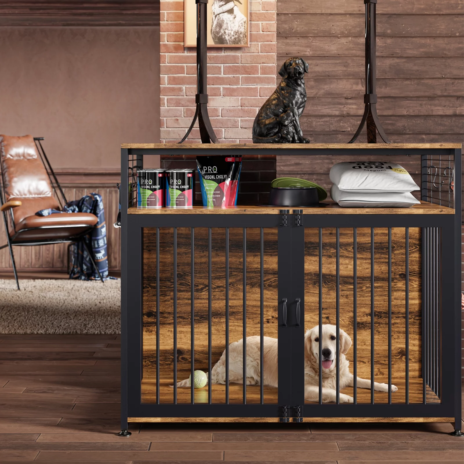 LILYPELLE Dog Crate Furniture, Heavy Duty Dog Cage Indoor Dog Kennel Furniture Style, Double Doors Dog House for Small/Medium/Large Dog