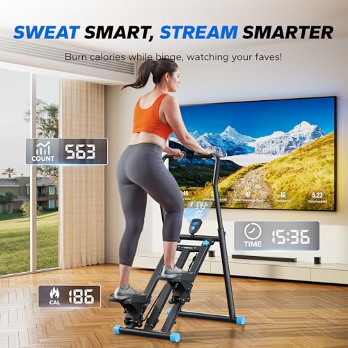 MERACH Stair Stepper for Home Gym Exercise, New Version Vertical Climber Machine for Full-Body Workout, Compact Folding Cardio Exercise Climber with Extended Step Range, Adjustable Handlebar & Pedals