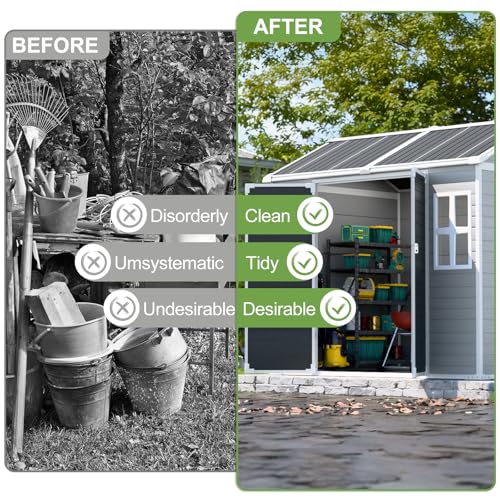 8x6x7 FT Resin Storage Shed, Waterproof Outdoor Storage Shed w/Floor, 2 Windows, Double Lockable Doors & Vents, Tool Shed for Patio Garden, Lawn, Backyard, Dove Grey
