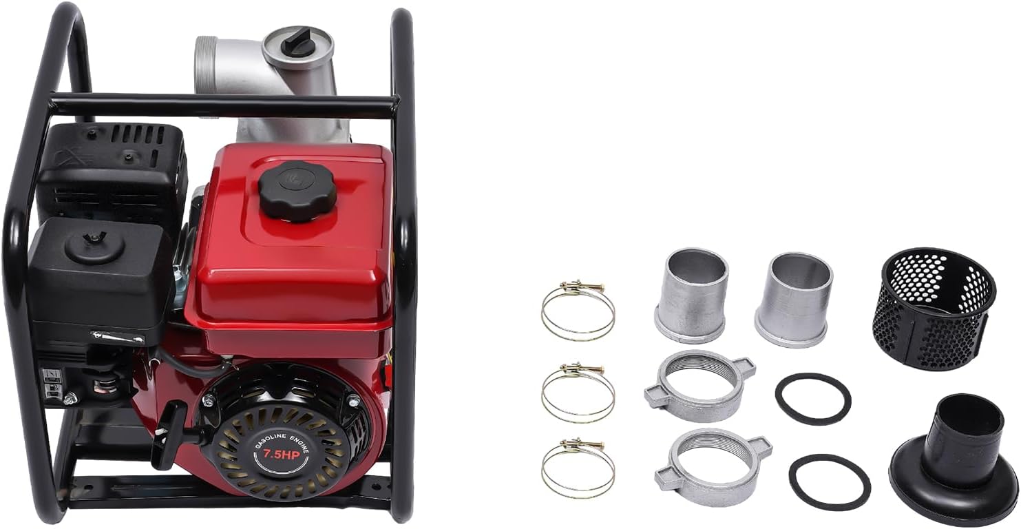 7.5HP 3"Gasoline Powered Water Pump Water Transfer Garden Farm Irrigation Petrol Pump, Portable Engine Intake 60m3/h with Water Filtration Systems