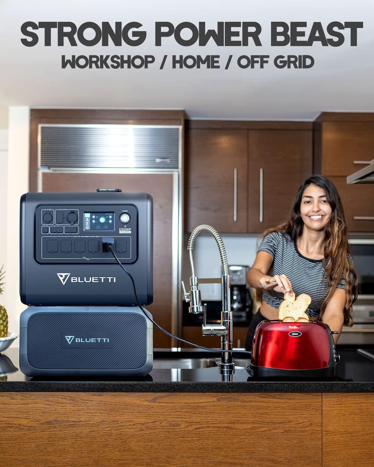 BLUETTI Portable Power Station EB200P 2200W 2048Wh Solar Generator with 6 AC Outlets (4800W Surge) Lithium Battery Backup for Home Use Emergencyn Outdoor Camping Vanlife