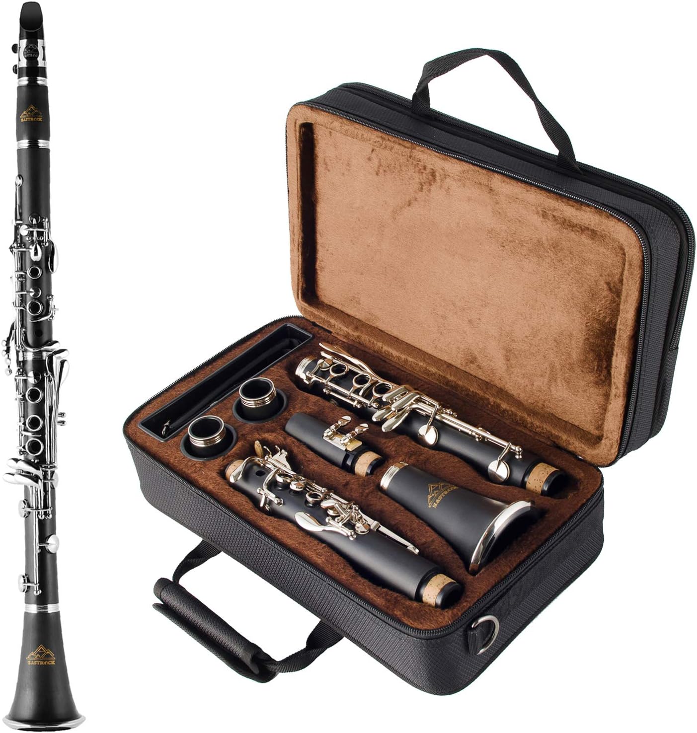 EASTROCK Clarinet Bb Flat 17 Nickel Keys Blue Clarinet for Student Beginner with 2 Barrels Hard Case and Clarinet Cleaning Kit