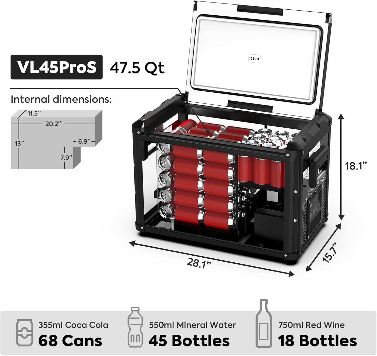 ICECO VL45 ProS Portable Refrigerator, Multi-directional Lid, Dual USB & DC 12/24V, AC 110-240V, 45L Steel Compact Refrigerator Powered by SECOP, 0℉ to 50℉, Home & Car Use [Upgrade, 47 Quarts]