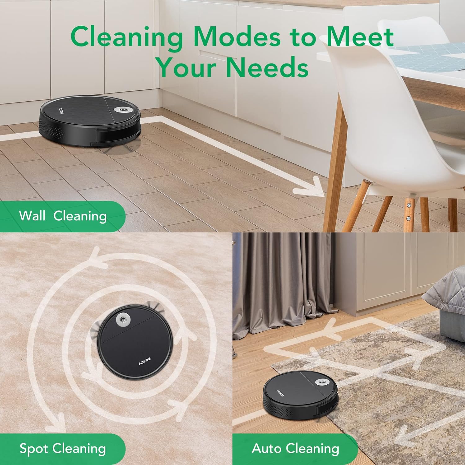 Robot Vacuum Cleaner, Acekool Automatic Vacuum Robotic Smart Self-Charging Wi-Fi Robot 1700pa Strong Suction 170min Runtime Good Cleaning Dust, Pet Hair for Carpets, Hard Floors