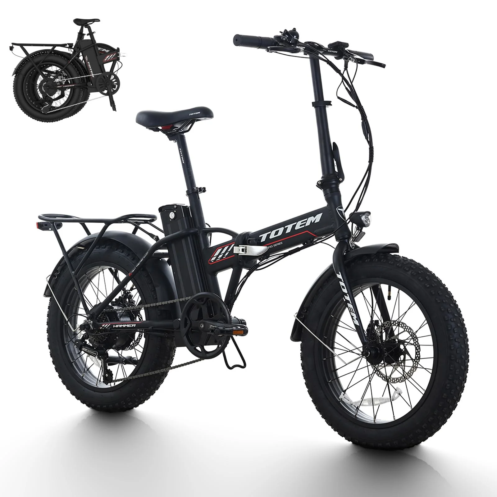 Ltmate Hammer Electric Bike for Adults, 20” x 4” Fat Tire Folding Ebike, 500W Powerful Motor Electric Folding Bike, 48V 10.4Ah Removable Battery, 7-Speed Gears,Black - Curated Treasures Market