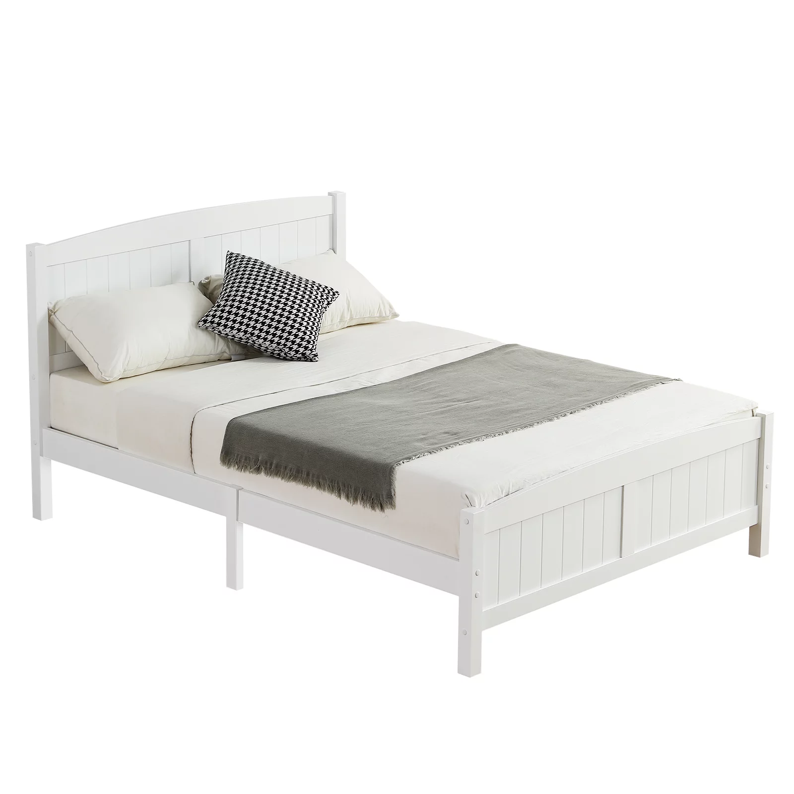 Paproos Full Size Bed Frame, Modern Wood Platform Bed with Headboard and Footboard, Strong Wooden Slats Support, Heavy Duty Full Bed Frame for Kids Teens Adults, No Box Spring Needed, White