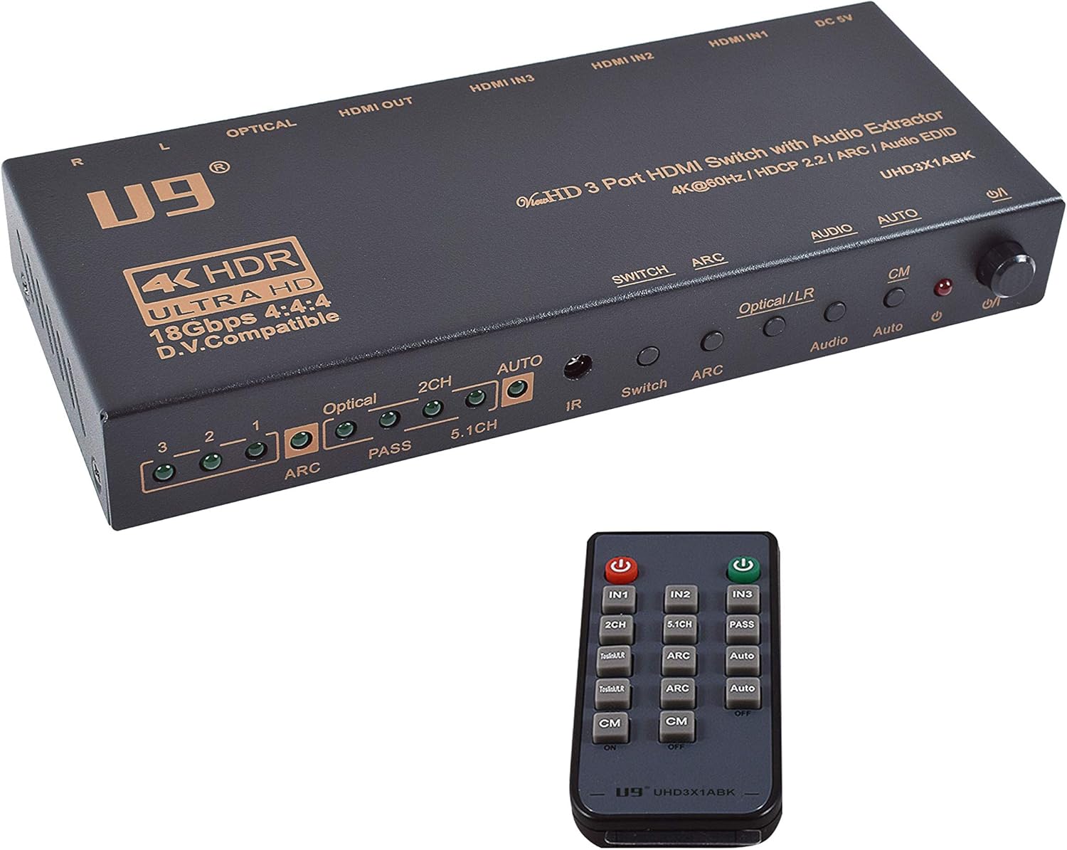 U9 ViewHD HDMI 1x2 Splitter & Audio Extractor | HDMI v2.0 | 4K@60Hz | 4K to 1080P Scaler | HDR & Dolby Vision | 3.5mm / Optical & HDMI Receiver | Best Multi-Functional 1x2 on Earth | Model: UHD1X2SA