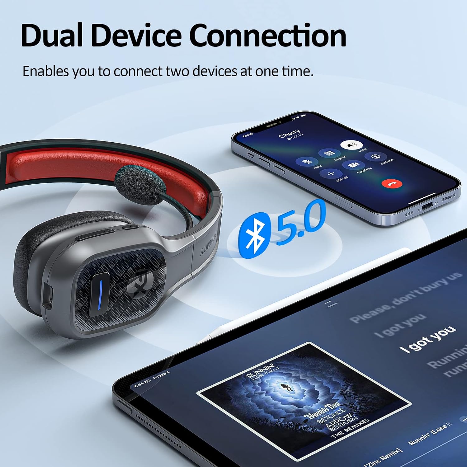 FXWONTY Bluetooth Headset, Trucker Bluetooth Headset with Microphone Noise Canceling & Mute Button, On-Ear Bluetooth 5.0 Multipoint Headphones for Home/Zoom/Teams/Call Center/Online Class/Office