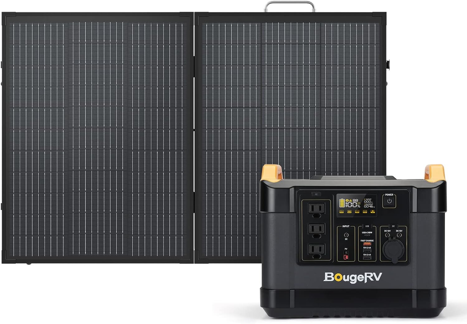 BougeRV Portable Power Station 1200W, 1100Wh Solar Generator, 1500 Cycles Lithium Battery Backup Power Supply, 3x110V/1200W Pure Sine Wave AC Outlet for Outdoor, Camping, Emergency, Refrigerator, CPAP