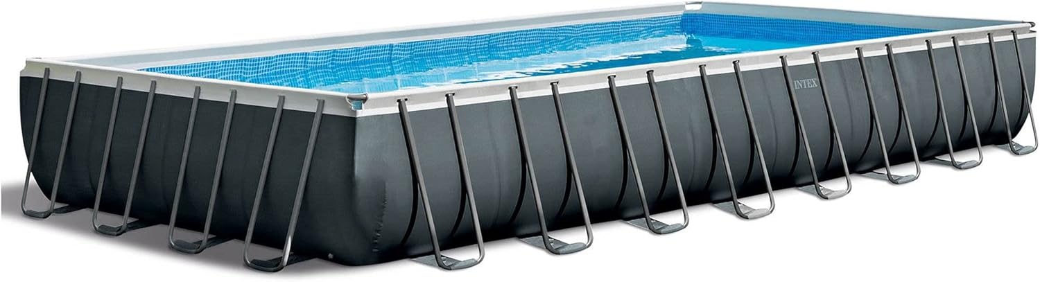 INTEX 32' x 16' x 52" Ultra XTR Frame Above-Ground Rectangular Outdoor Swimming Pool Set with Krystal Clear Saltwater System, Ladder, and Cover