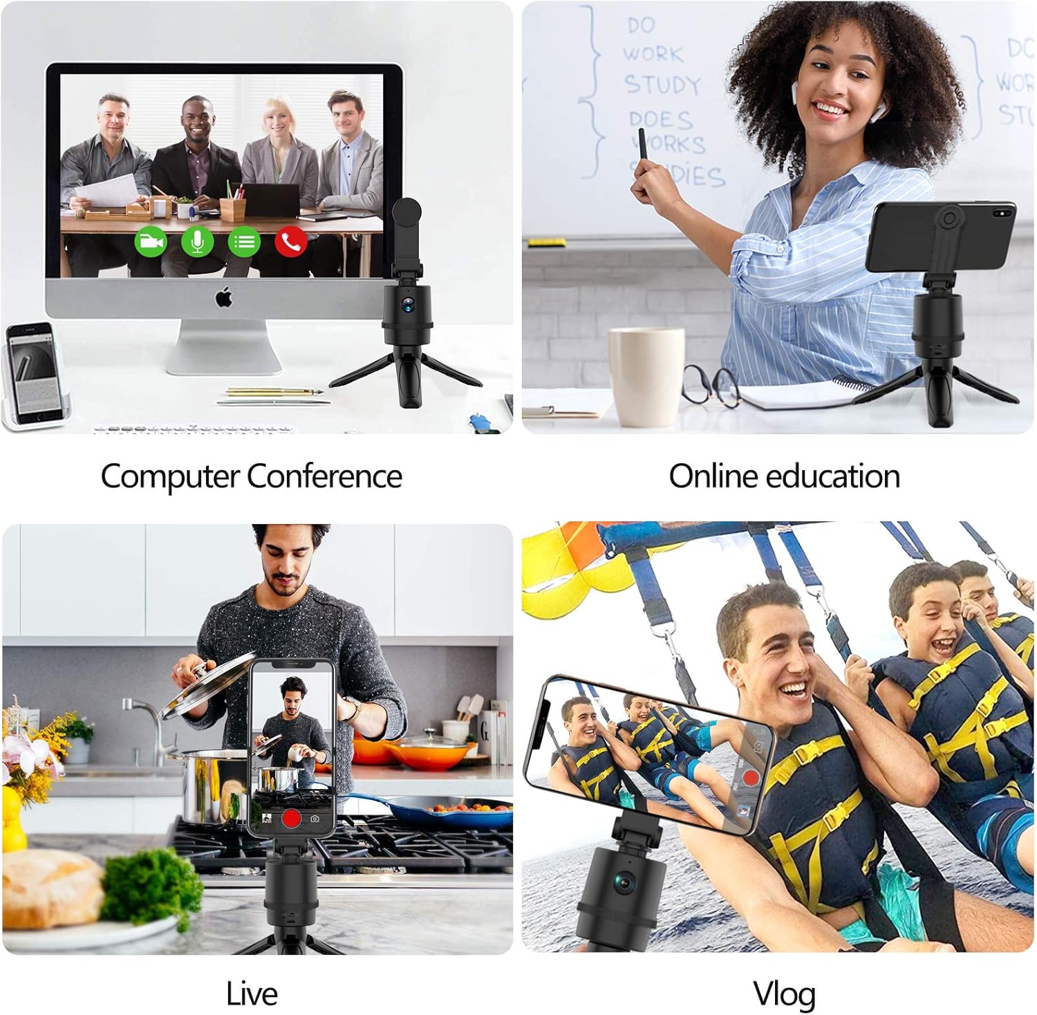 SWYJO Auto Face Tracking Gimble 1080P Webcam with Strong Magnetic Phone Holder and Tripod, PTZ Camera Plug and Play 360° Rotation Shooting Moving Videos for Vlog, Live Streaming, TIK Tok Pack of 2