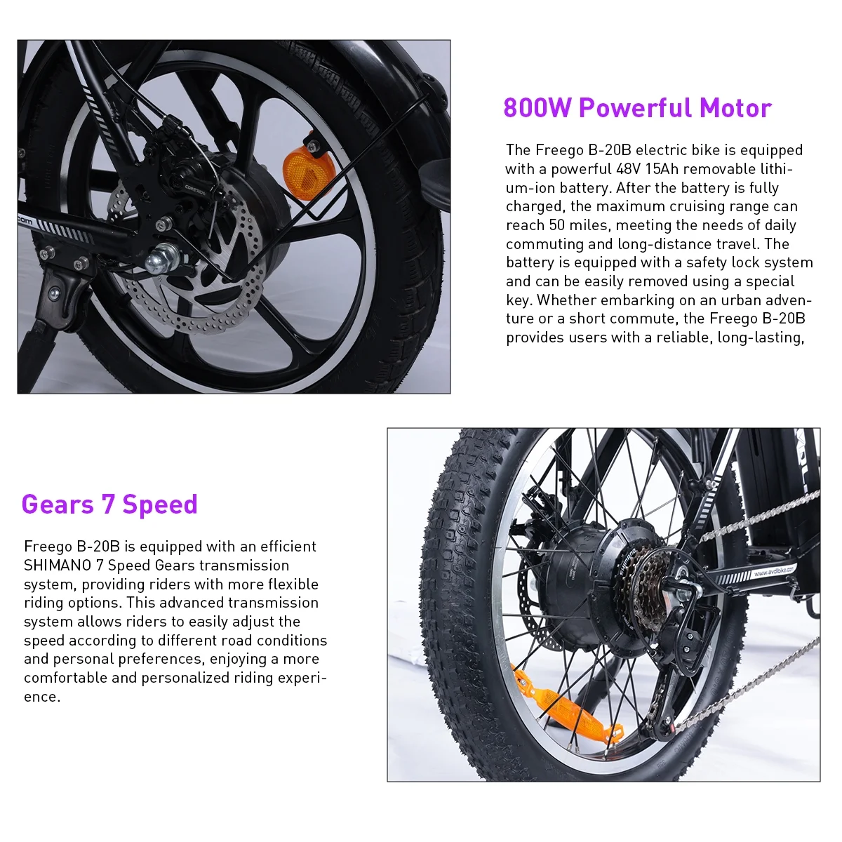 Freego Folding Electric Bike for Adults, 800W Brushless Motor, 28mph Top Speed/48V/15Ah Removable Battery Up to 50Miles, B20B 7 Speed Gears, 20" x 3" Fat Tire Ebike