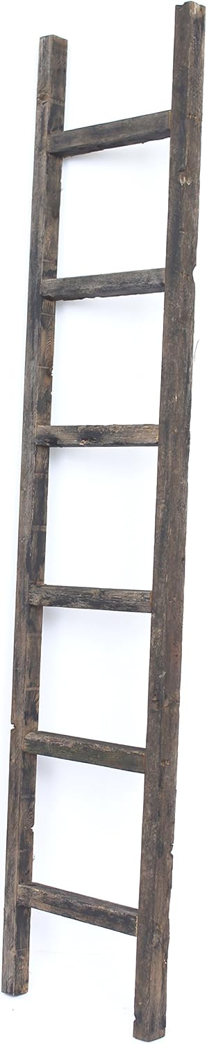 BarnwoodUSA Rustic Farmhouse Decorative Ladder - Our 6 ft Ladder can be Mounted Horizontally or Vertically and is Crafted from 100% Recycled and Reclaimed Wood | No Assembly Required | Weathered Gray